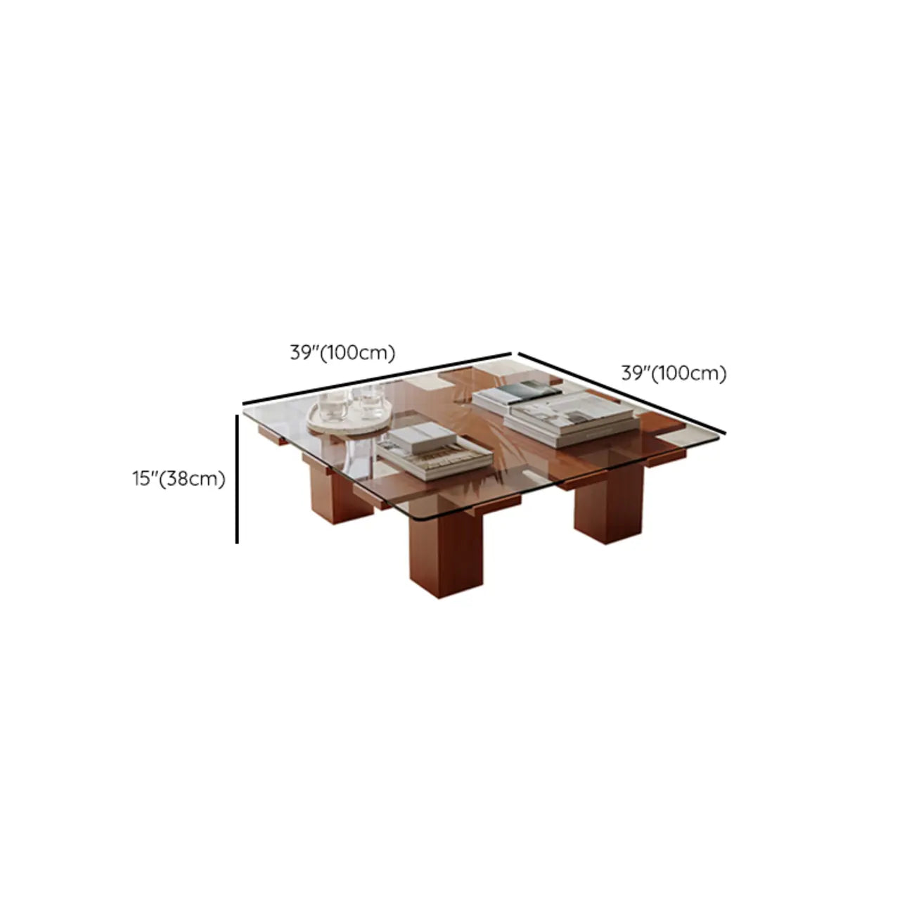 Square Modern Glass Wood Four Legs Coffee Table