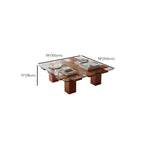 Square Modern Glass Wood Four Legs Coffee Table