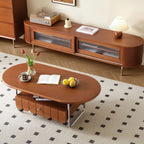 Oval Modern Wood Metal Sled Base Coffee Table