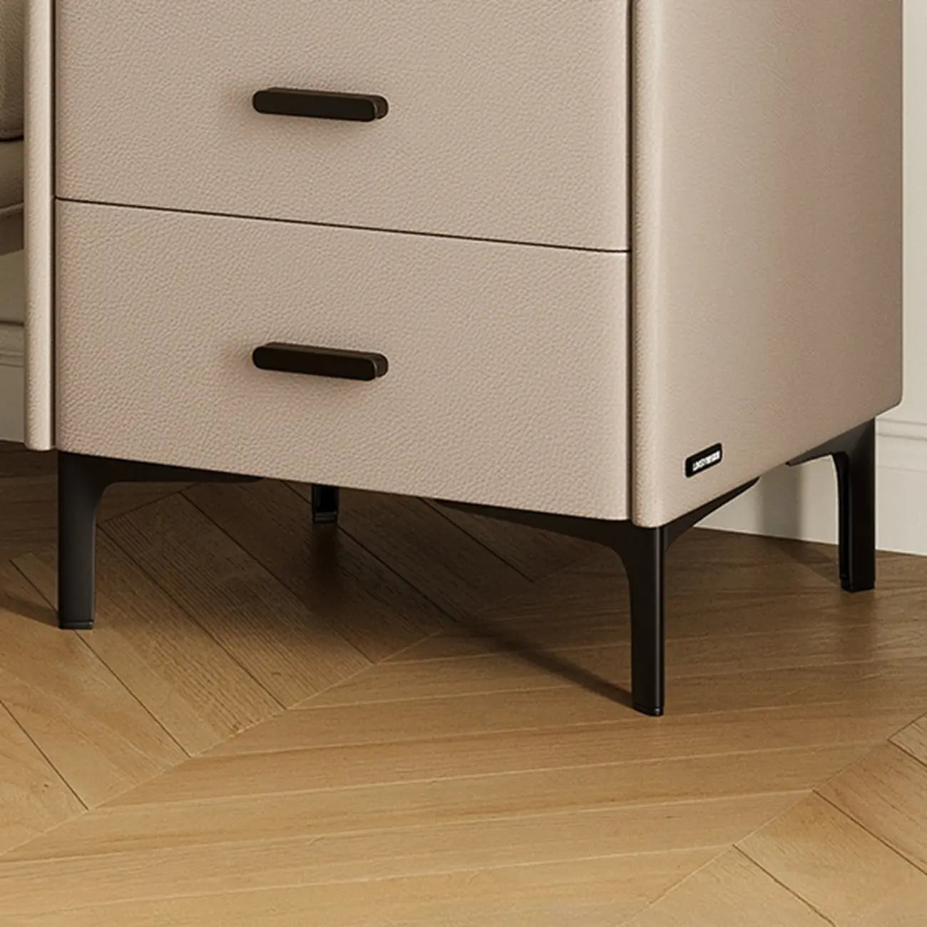 Elegant Modern Faux Leather Stone Top Nightstand