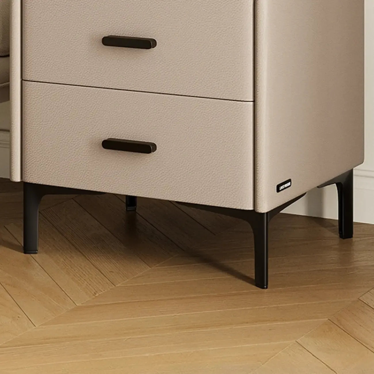 Elegant Modern Faux Leather Stone Top Nightstand