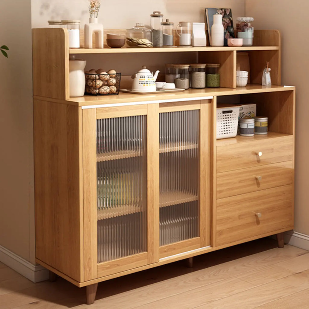 Modern Wood Sideboard with Sliding Doors & Drawers