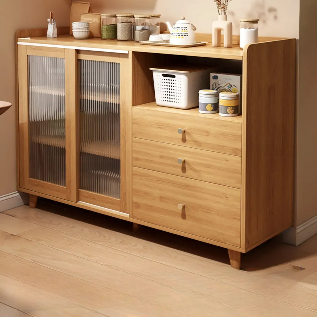 Modern Wood Sideboard with Sliding Doors & Drawers