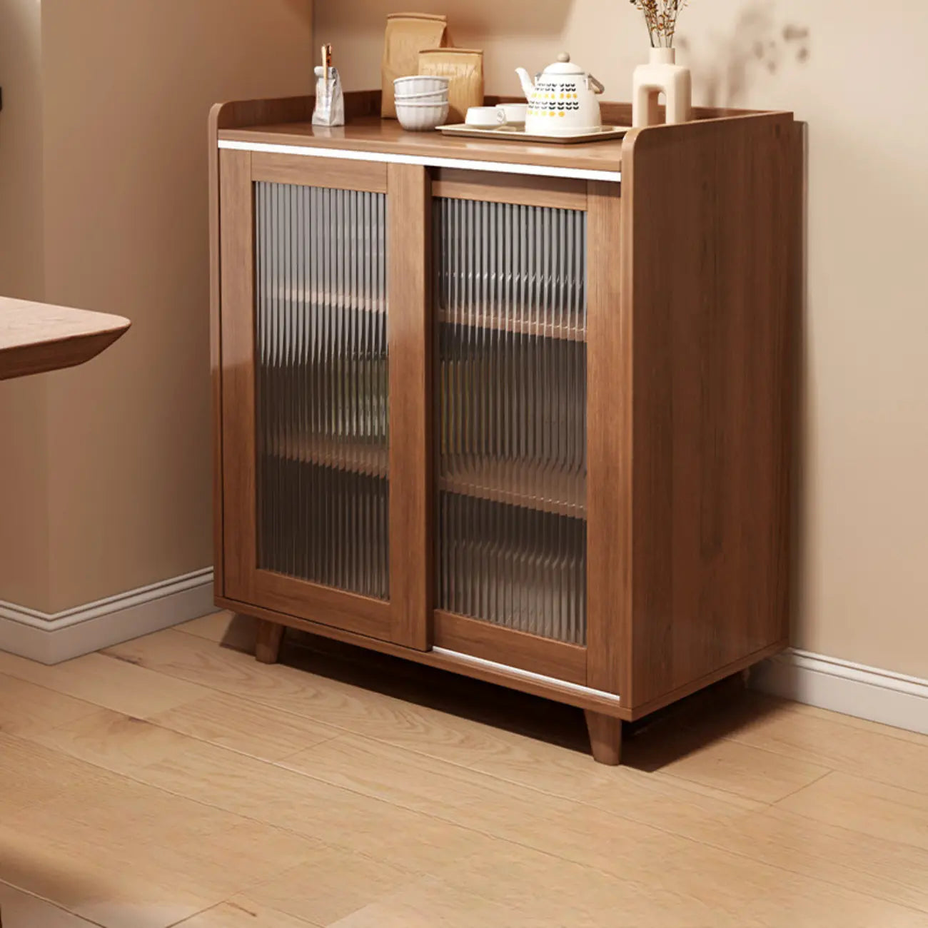 Modern Wood Sideboard with Sliding Doors & Drawers