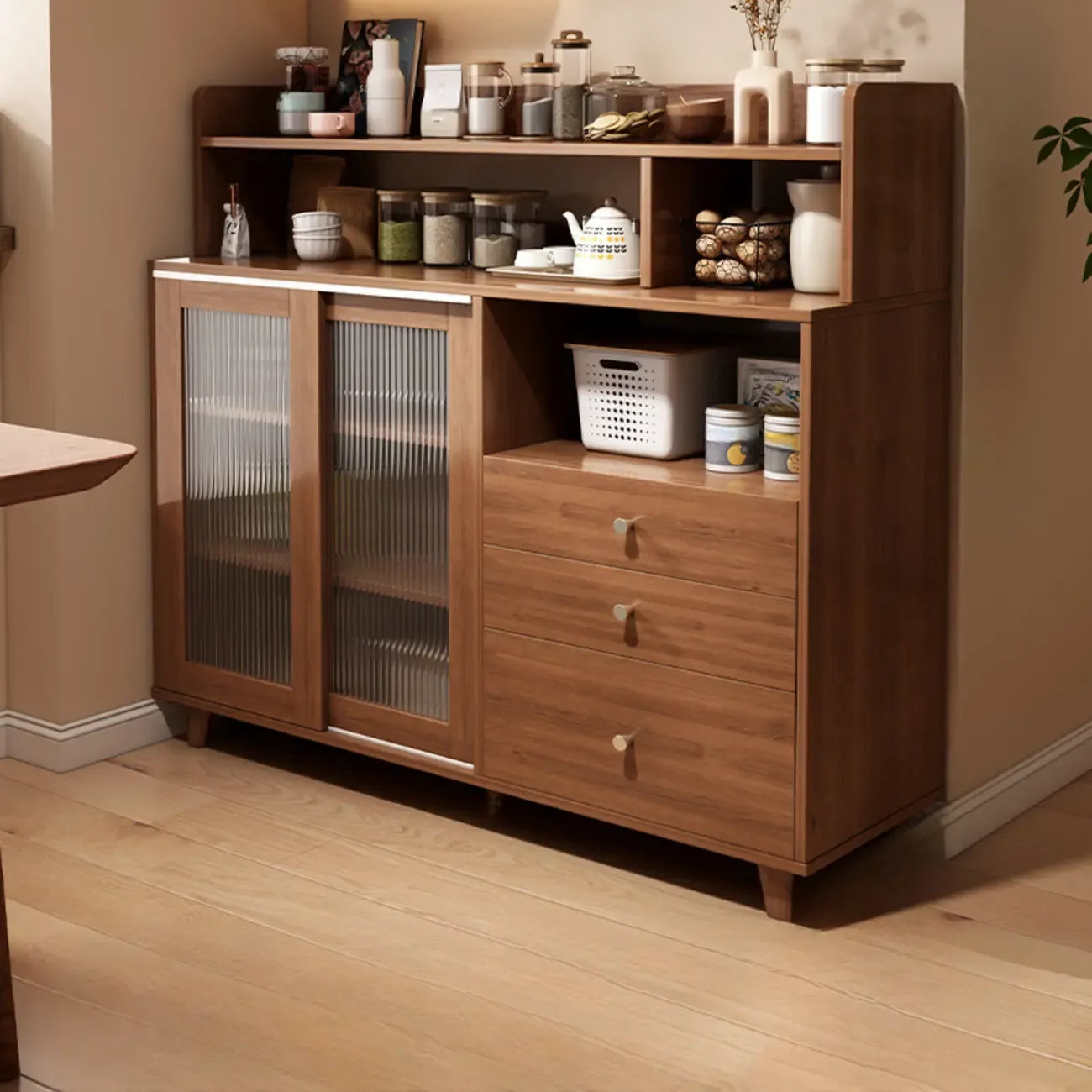 Modern Wood Sideboard with Sliding Doors & Drawers