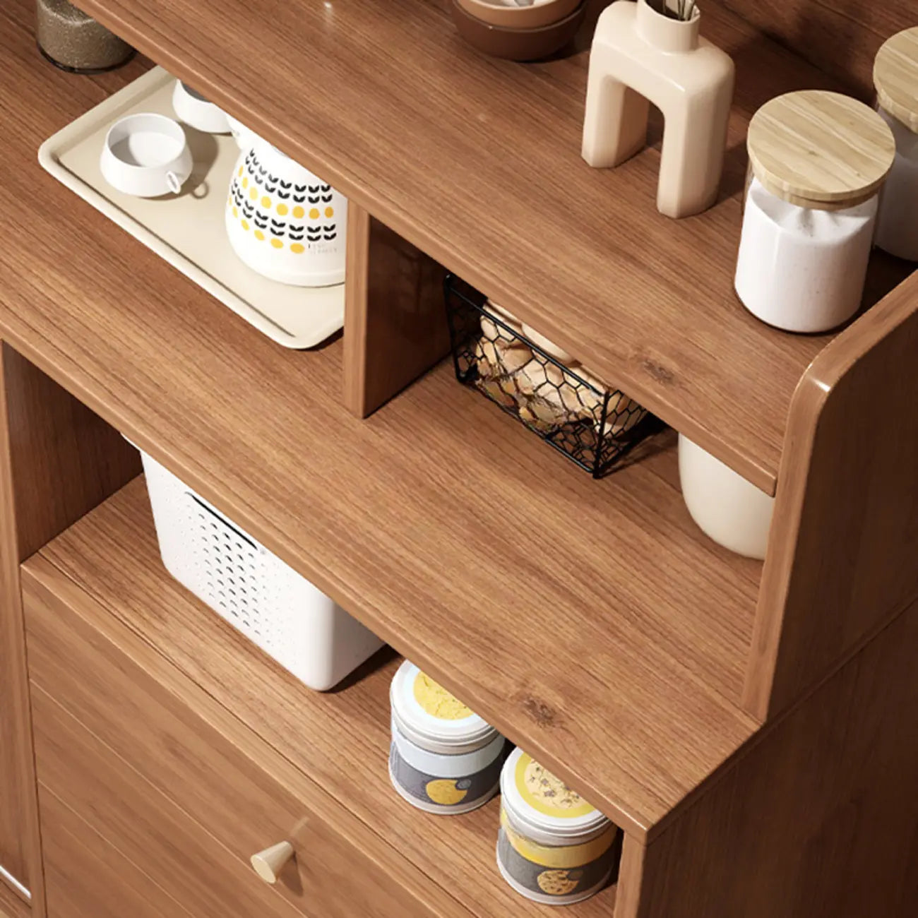 Modern Wood Sideboard with Sliding Doors & Drawers