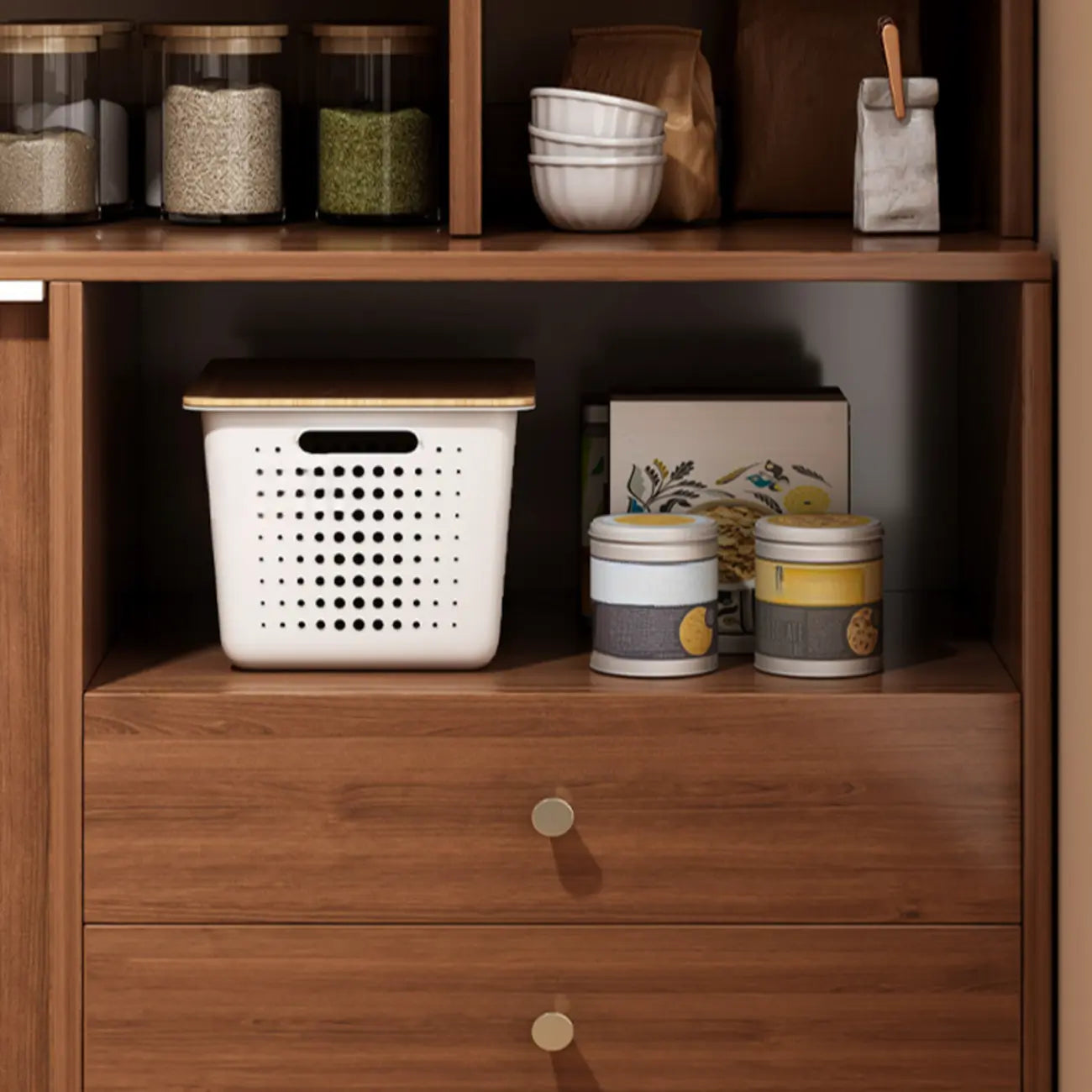 Modern Wood Sideboard with Sliding Doors & Drawers
