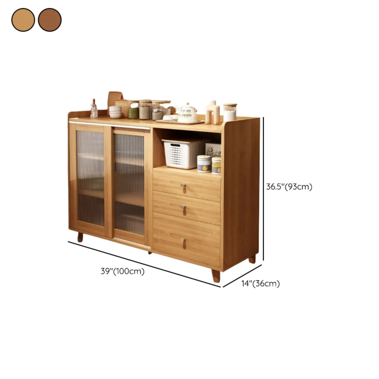 Modern Wood Sideboard with Sliding Doors & Drawers
