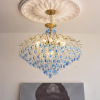 Gold Crystal Chandelier with Beads and Modern Elegant Design