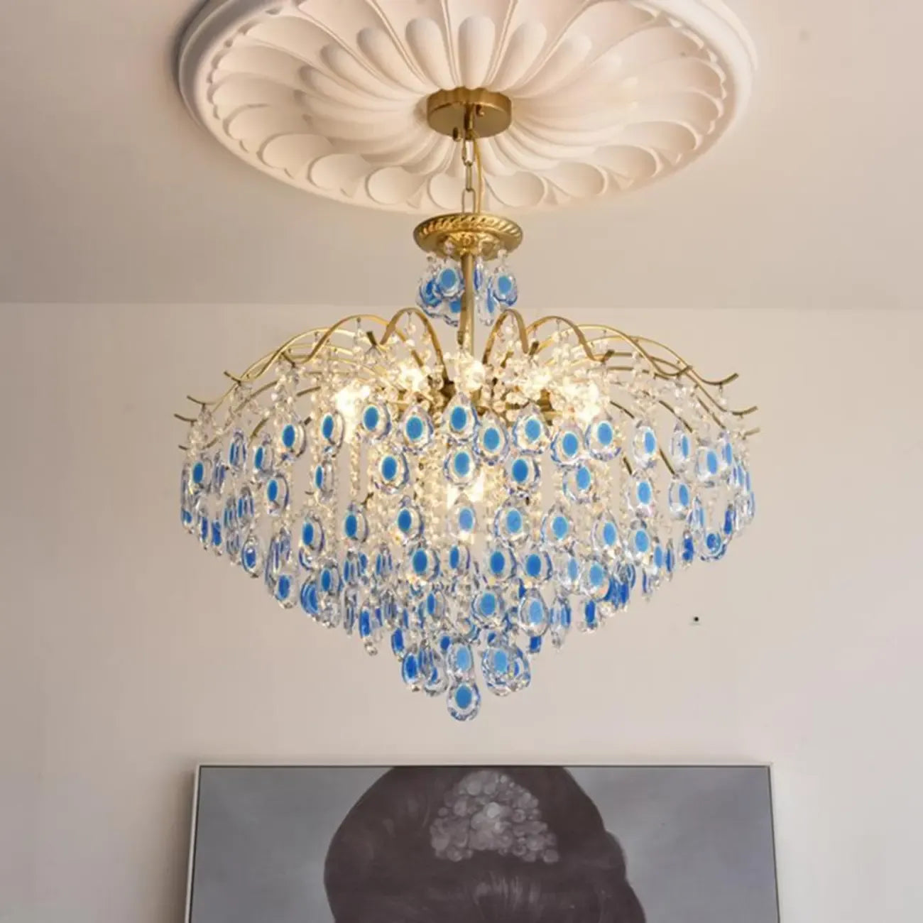 Gold Crystal Chandelier with Beads and Modern Elegant Design