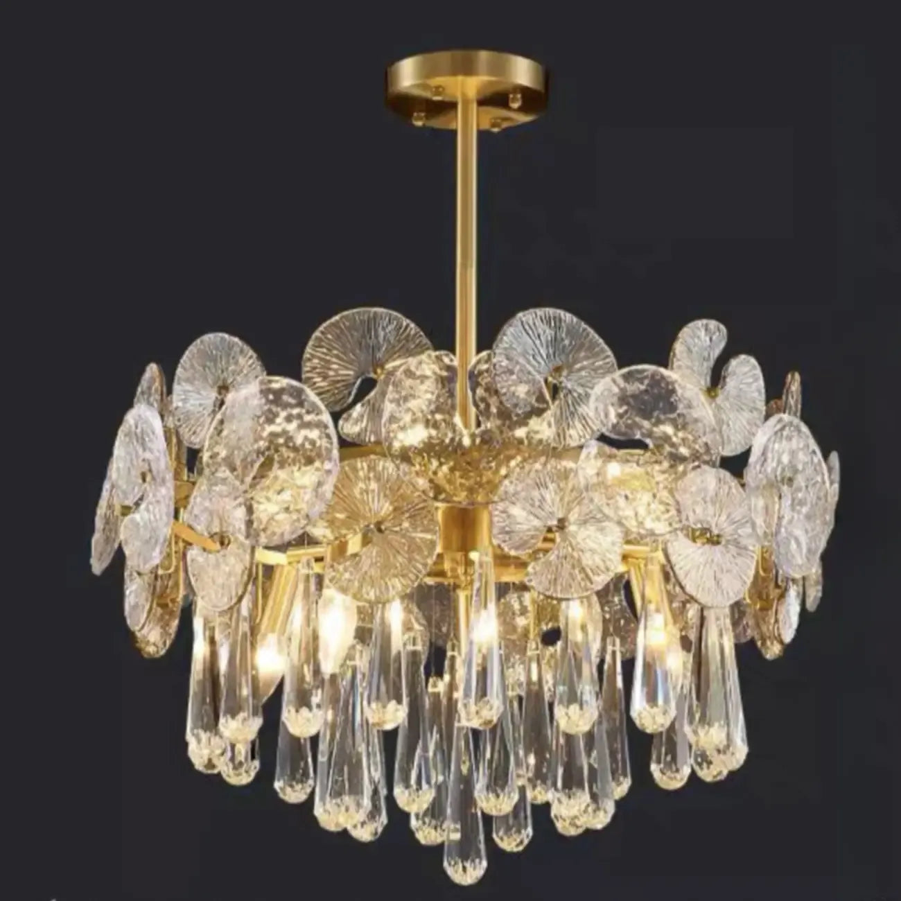 Gold Crystal Glass Floral Modern Chandelier Light