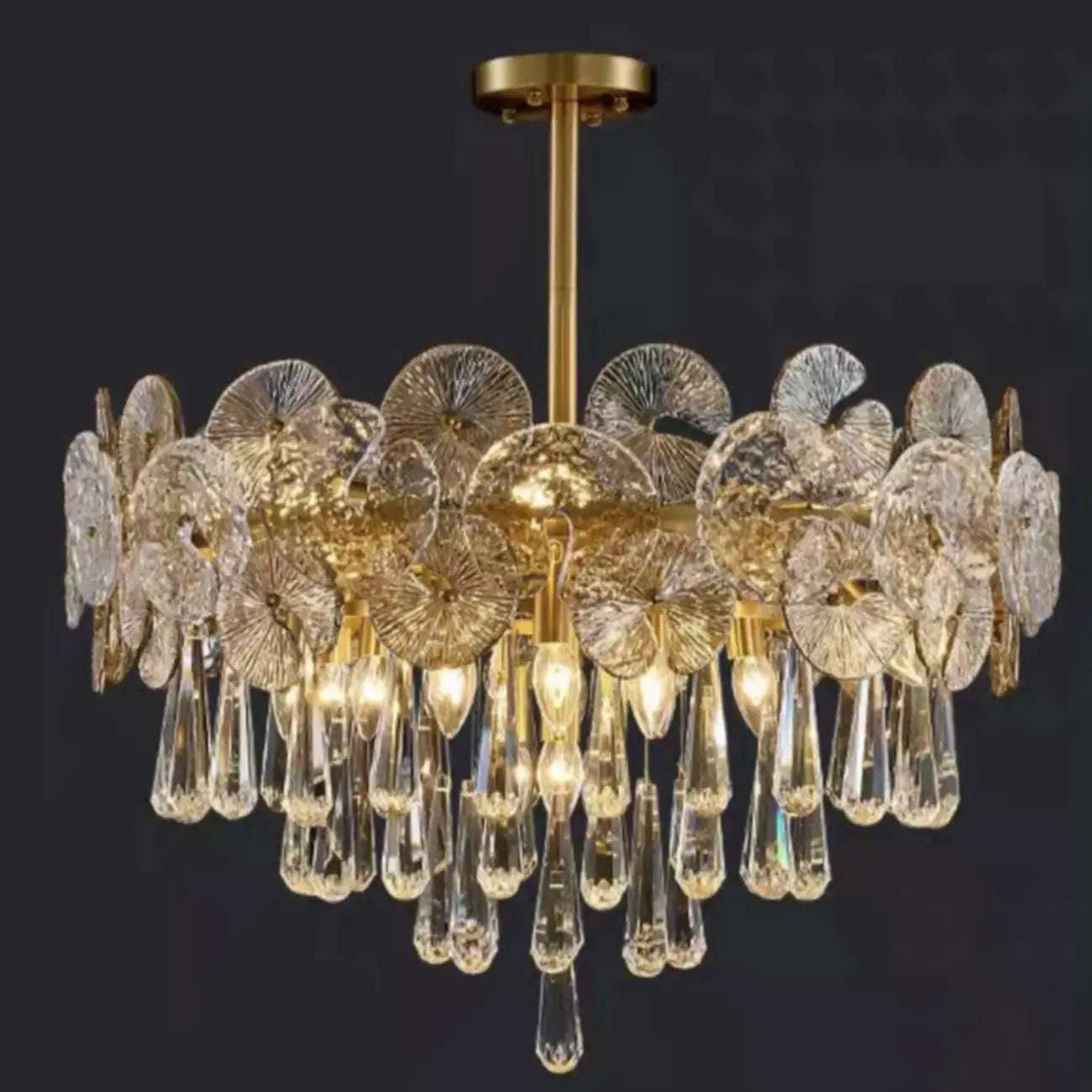 Gold Crystal Glass Floral Modern Chandelier Light