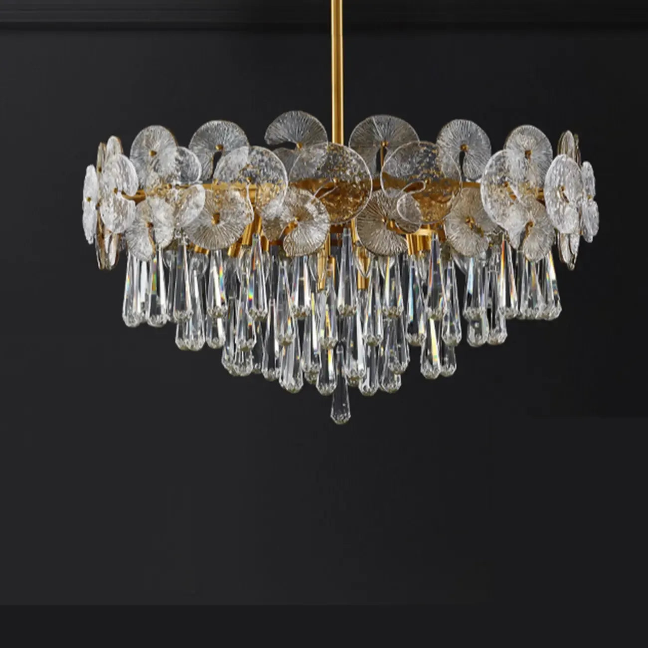 Gold Crystal Glass Floral Modern Chandelier Light