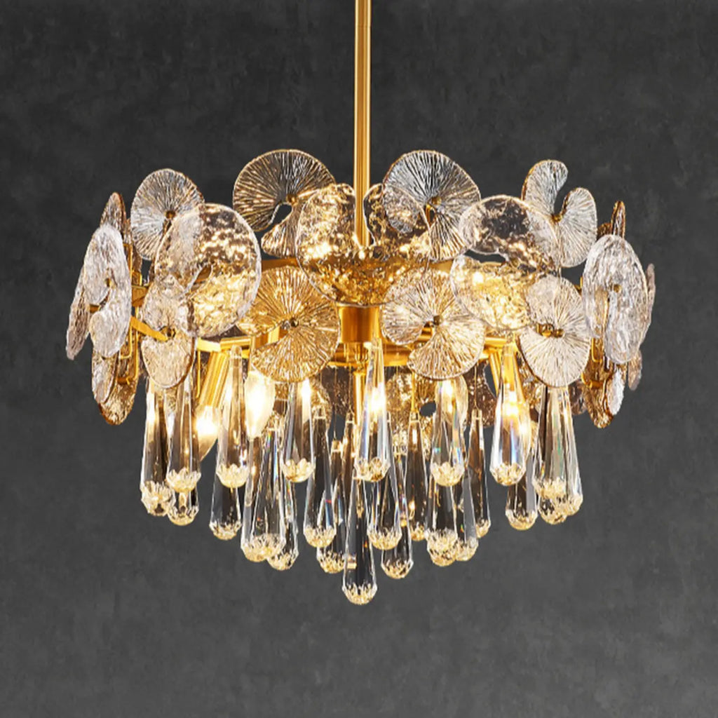 Gold Crystal Glass Floral Modern Chandelier Light