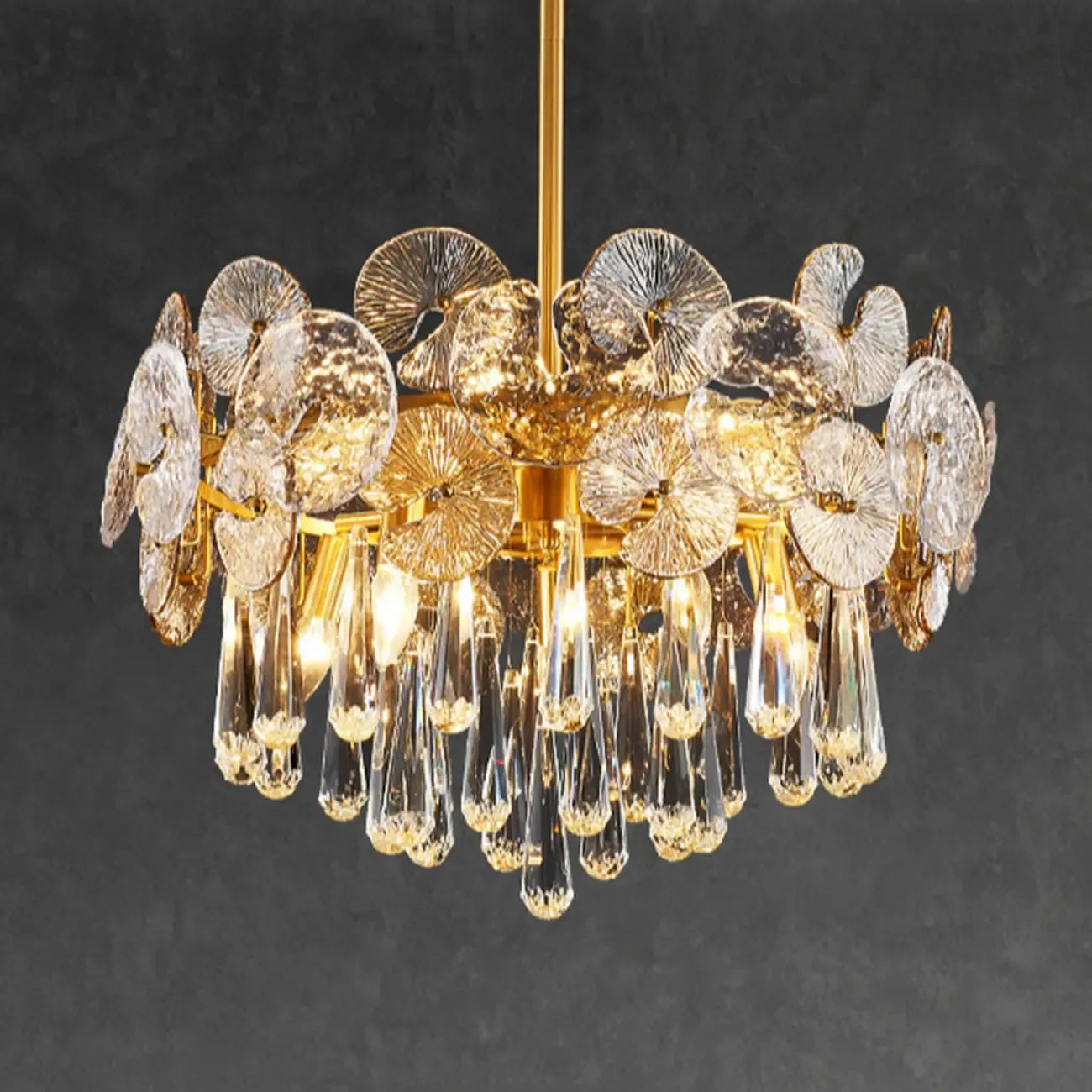 Gold Crystal Glass Floral Modern Chandelier Light