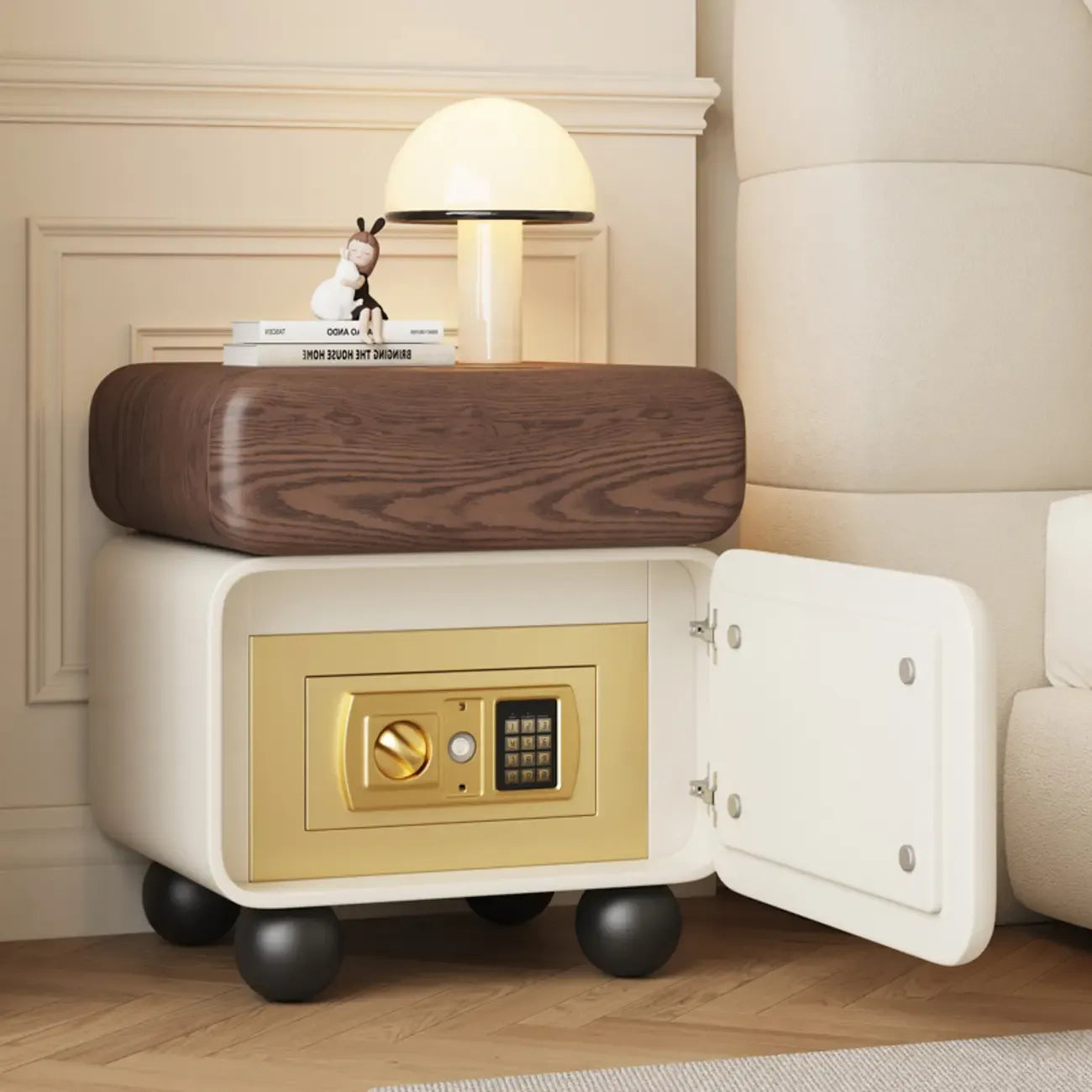 Modern Faux Leather Wood Nightstand Storage