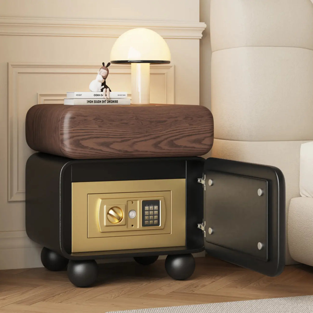 Modern Faux Leather Wood Nightstand Storage