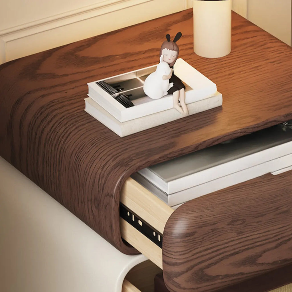 Modern Faux Leather Wood Nightstand Storage