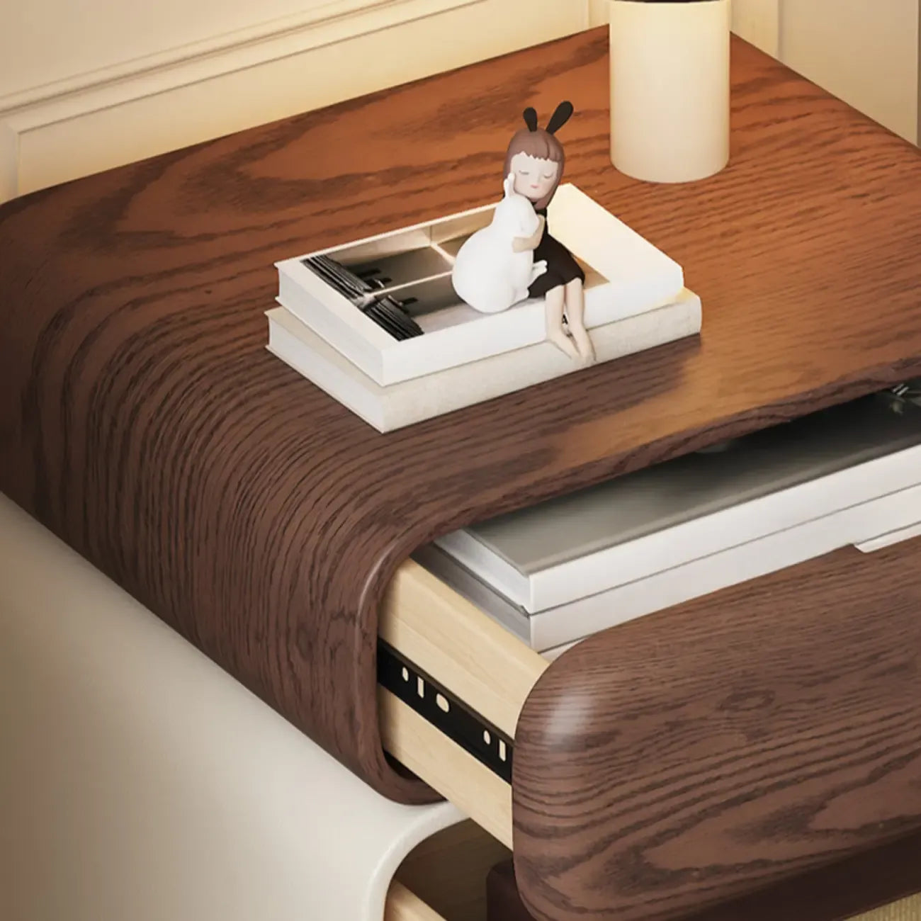 Modern Faux Leather Wood Nightstand Storage