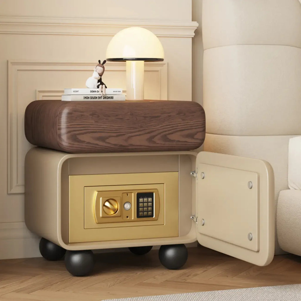 Modern Faux Leather Wood Nightstand Storage