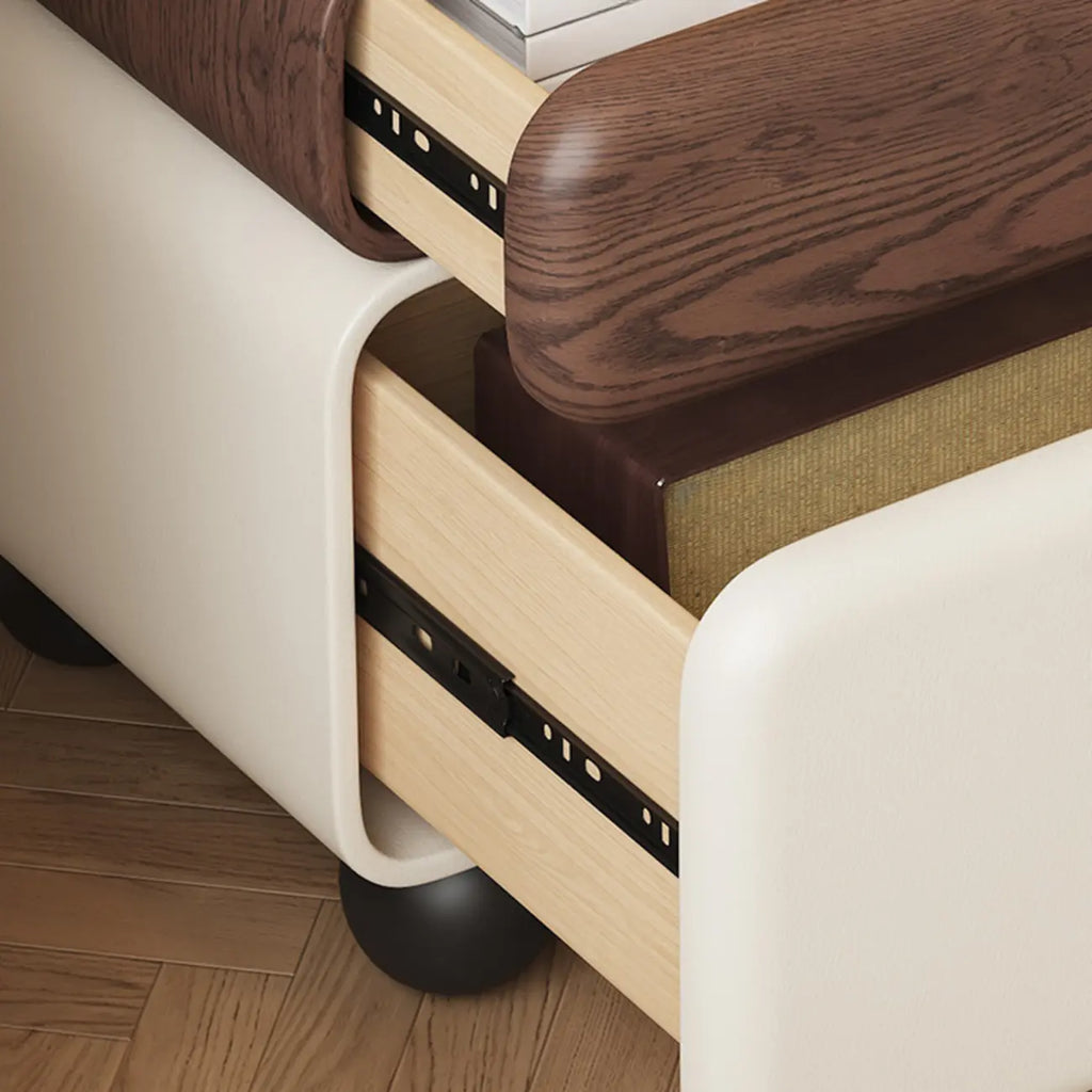 Modern Faux Leather Wood Nightstand Storage
