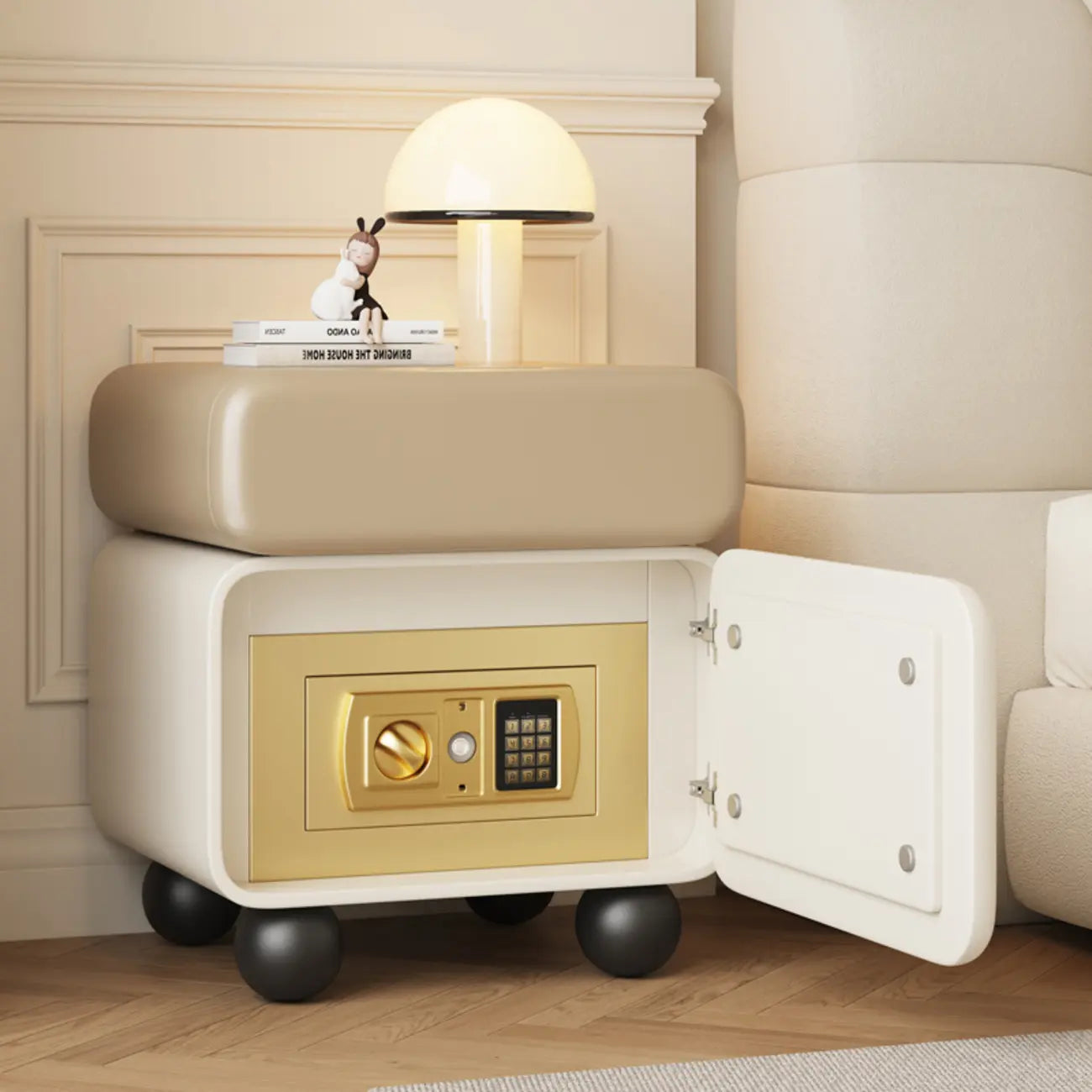 Modern Faux Leather Wood Nightstand Storage
