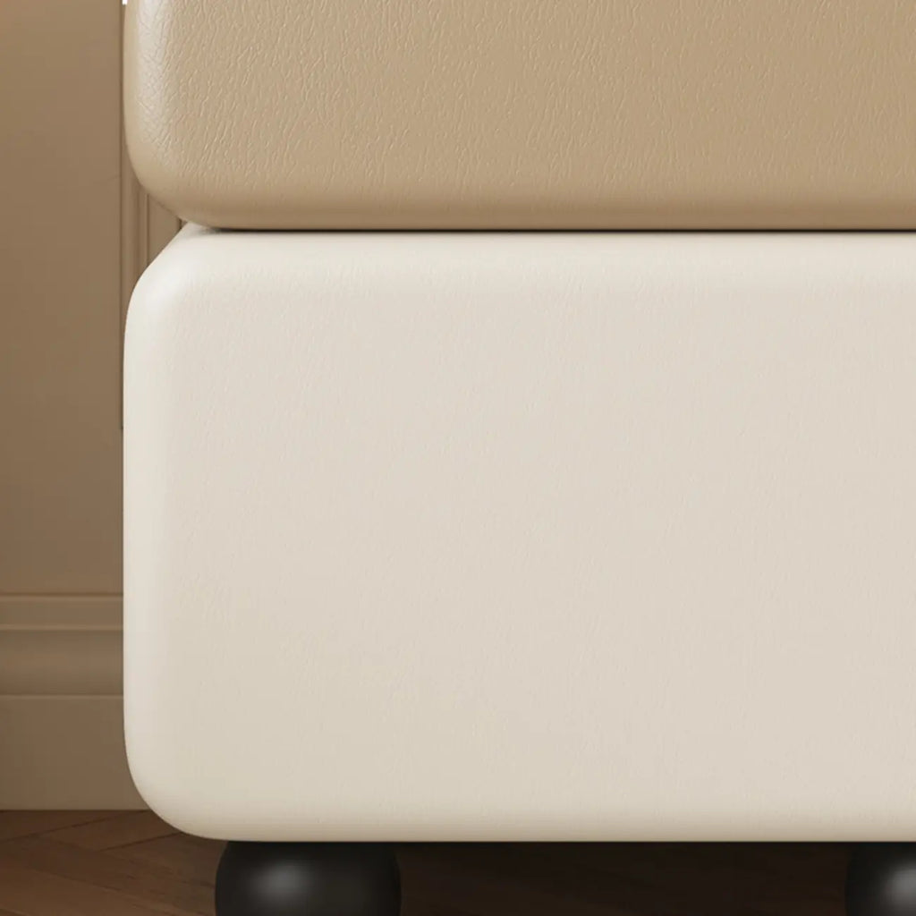 Modern Faux Leather Wood Nightstand Storage