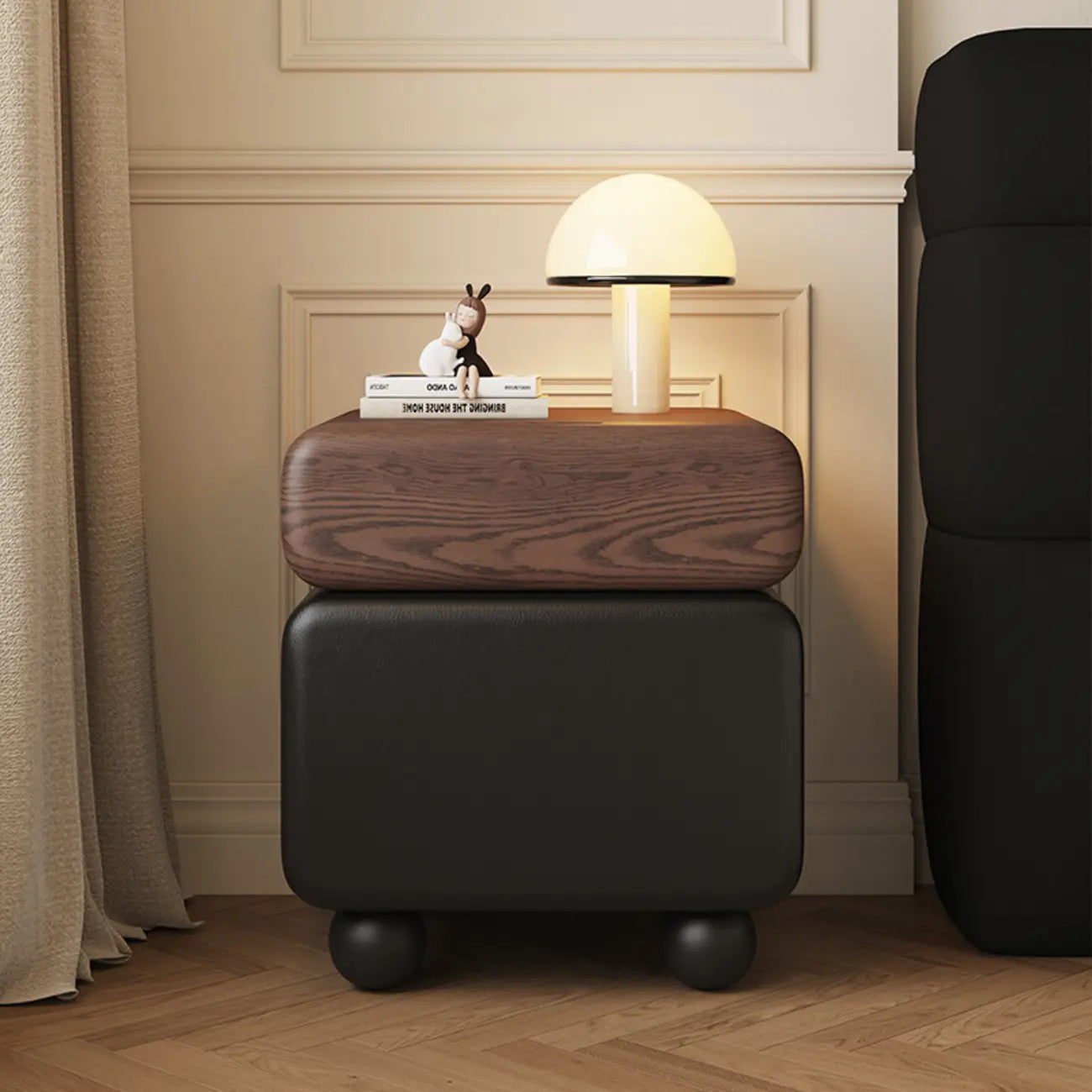 Modern Faux Leather Wood Nightstand Storage