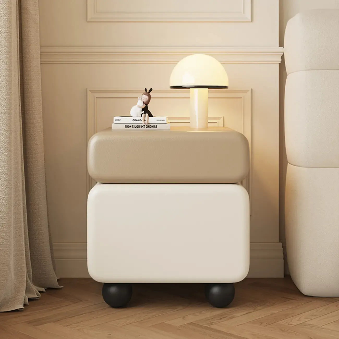 Modern Faux Leather Wood Nightstand Storage