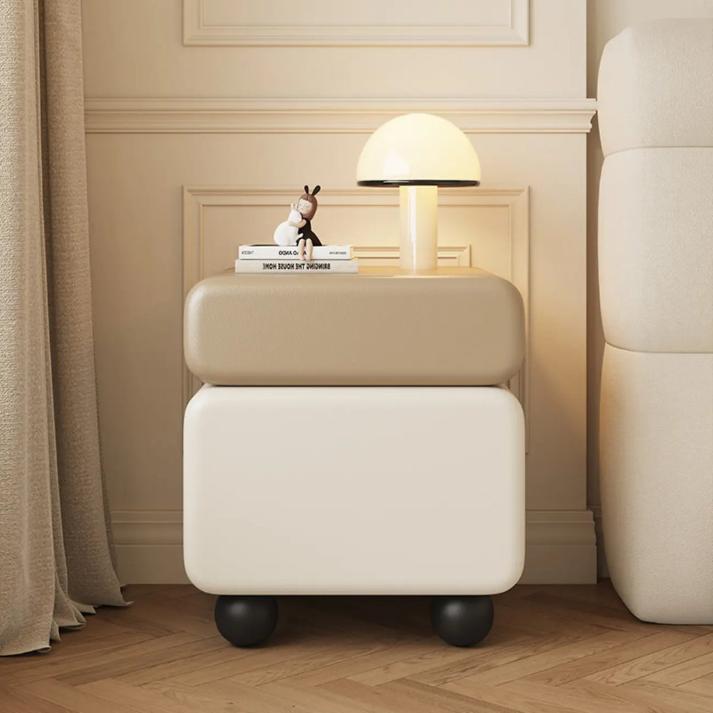 Modern Faux Leather Wood Nightstand Storage