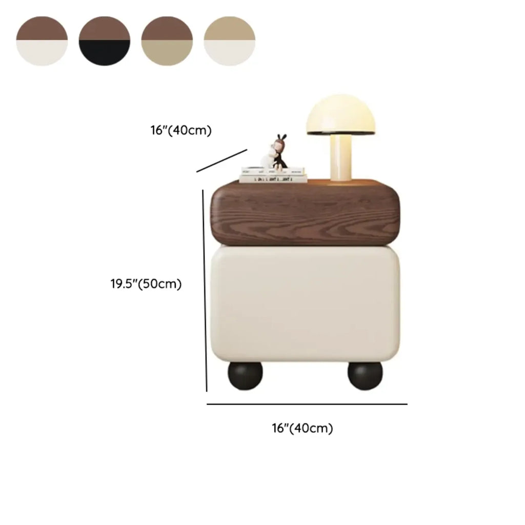 Modern Faux Leather Wood Nightstand Storage
