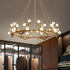 Resin Brown Nordic Antler Ring Frosted Orb Chandelier