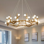 Resin Brown Nordic Antler Ring Frosted Orb Chandelier