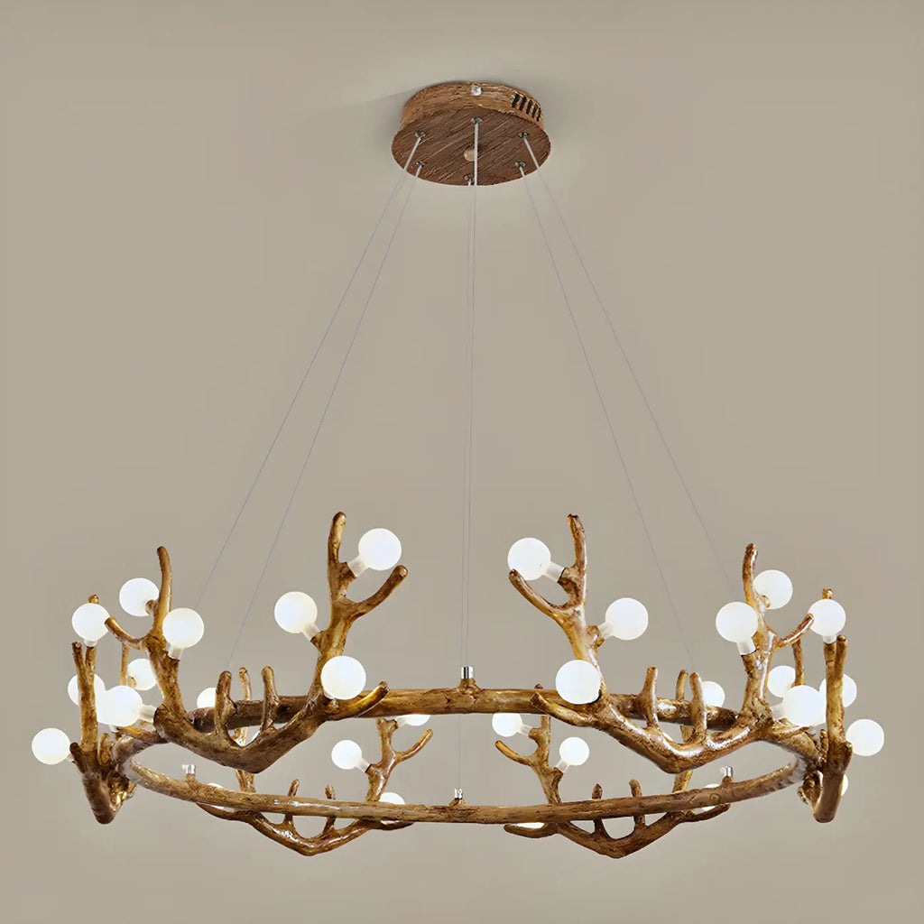 Resin Brown Nordic Antler Ring Frosted Orb Chandelier