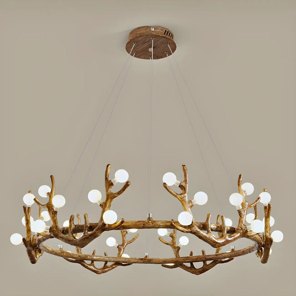 Resin Brown Nordic Antler Ring Frosted Orb Chandelier