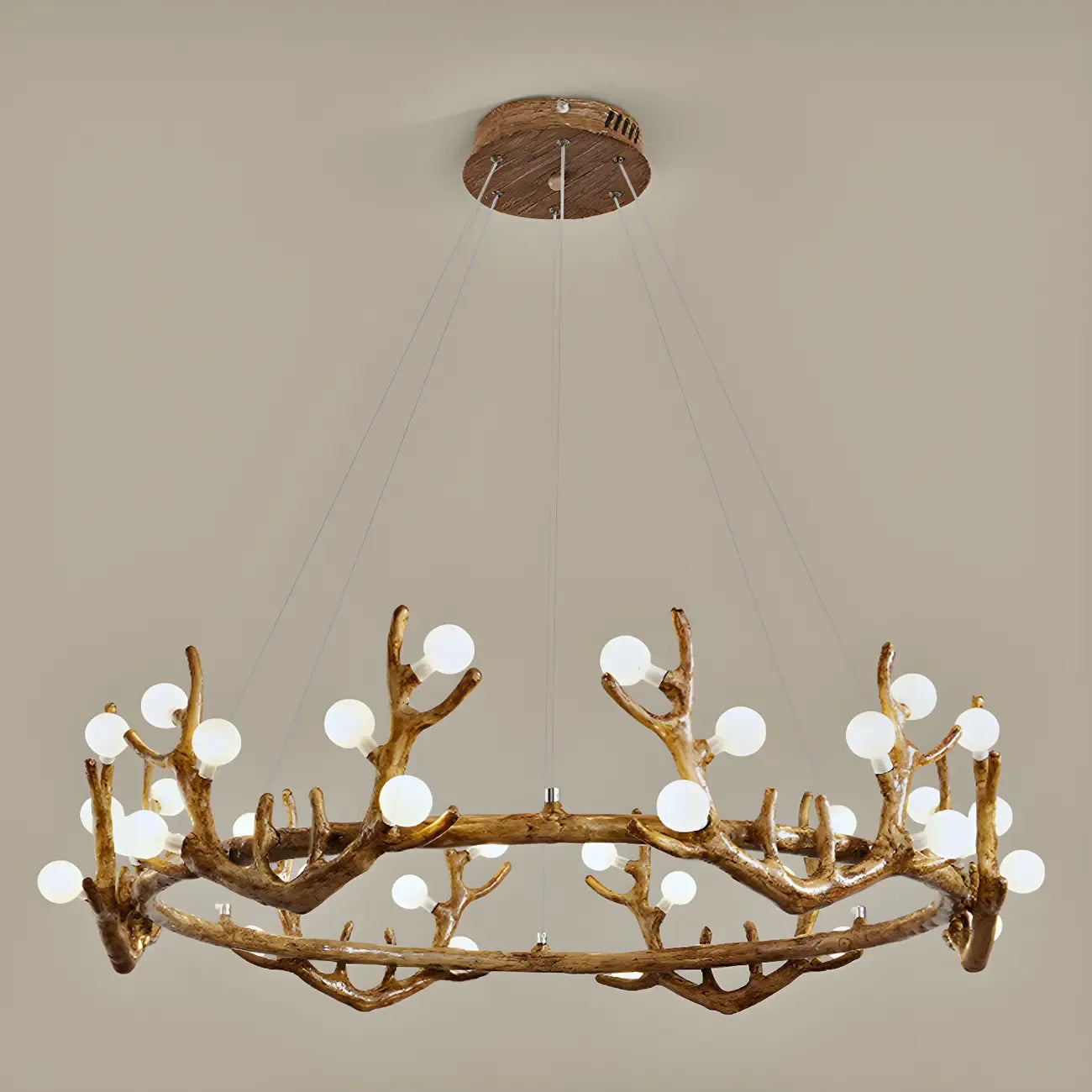 Resin Brown Nordic Antler Ring Frosted Orb Chandelier