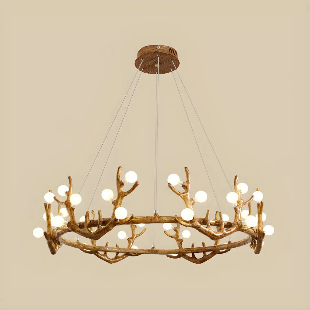 Resin Brown Nordic Antler Ring Frosted Orb Chandelier