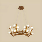 Resin Brown Nordic Antler Ring Frosted Orb Chandelier