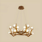 Resin Brown Nordic Antler Ring Frosted Orb Chandelier
