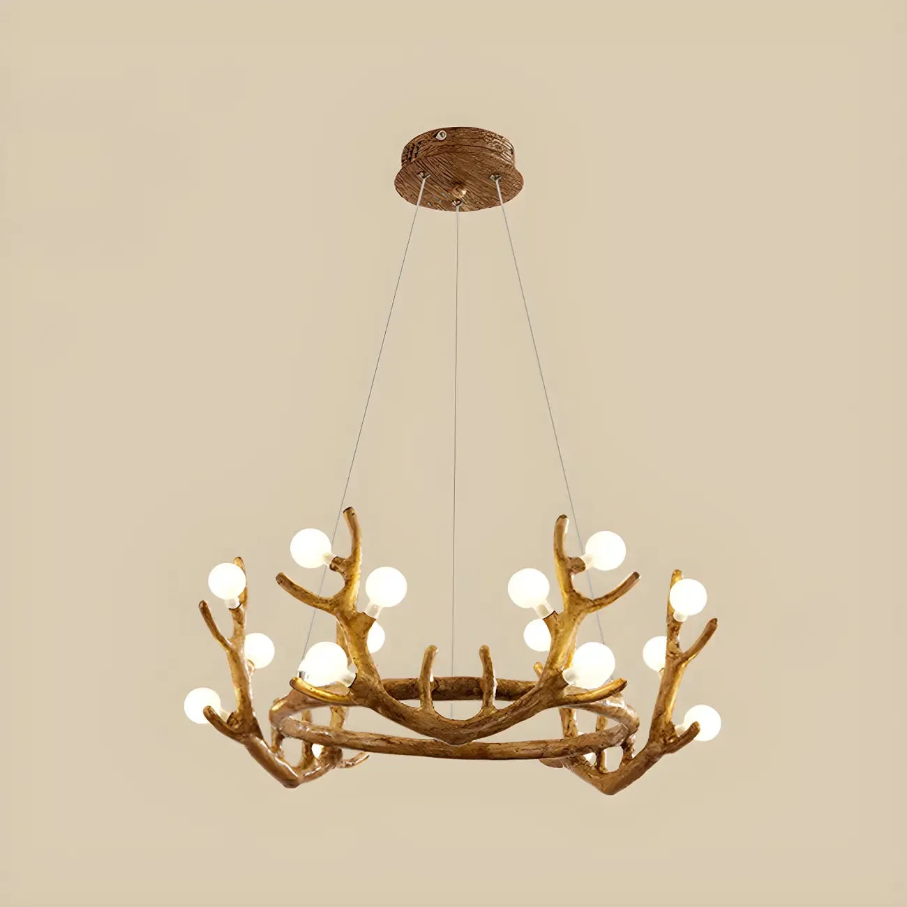 Resin Brown Nordic Antler Ring Frosted Orb Chandelier