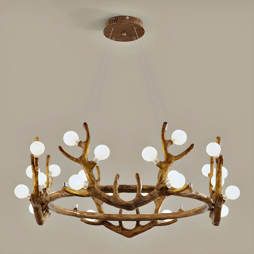 Resin Brown Nordic Antler Ring Frosted Orb Chandelier