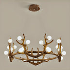 Resin Brown Nordic Antler Ring Frosted Orb Chandelier