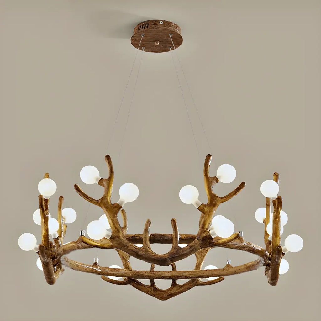 Resin Brown Nordic Antler Ring Frosted Orb Chandelier