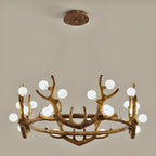 Resin Brown Nordic Antler Ring Frosted Orb Chandelier