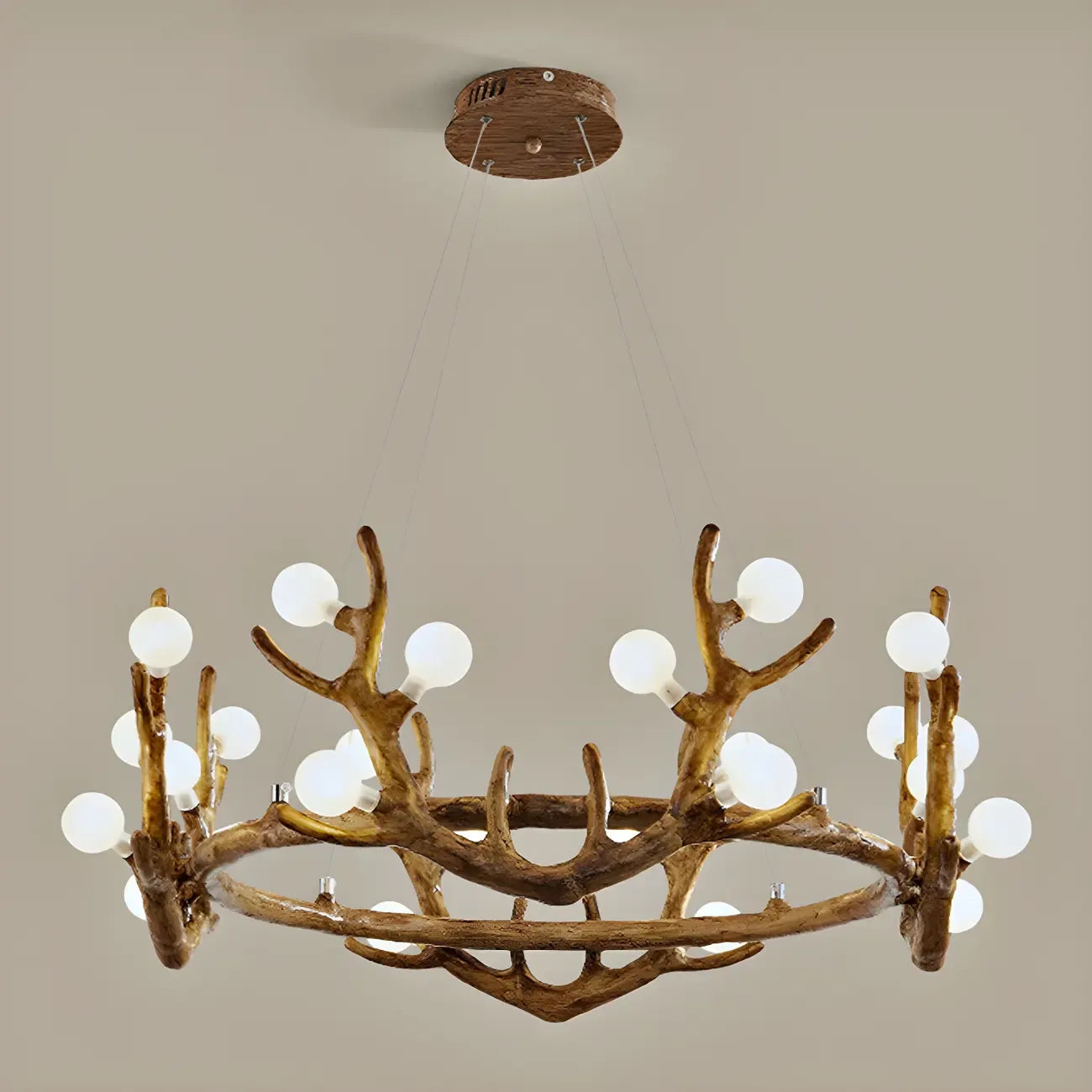 Resin Brown Nordic Antler Ring Frosted Orb Chandelier