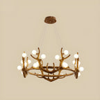 Resin Brown Nordic Antler Ring Frosted Orb Chandelier