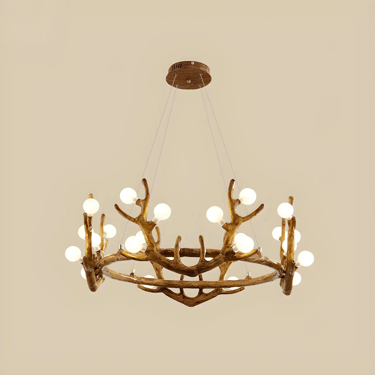 Resin Brown Nordic Antler Ring Frosted Orb Chandelier