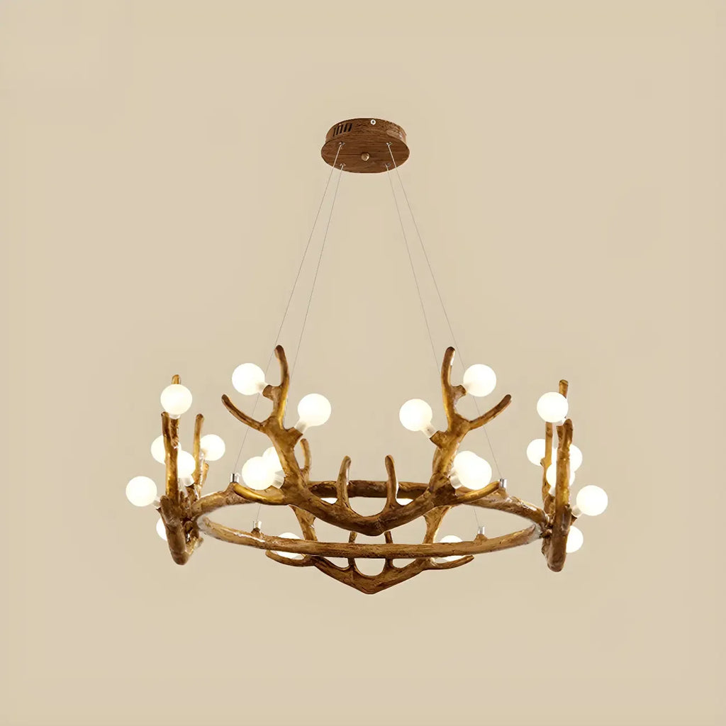 Resin Brown Nordic Antler Ring Frosted Orb Chandelier