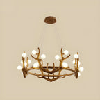 Resin Brown Nordic Antler Ring Frosted Orb Chandelier