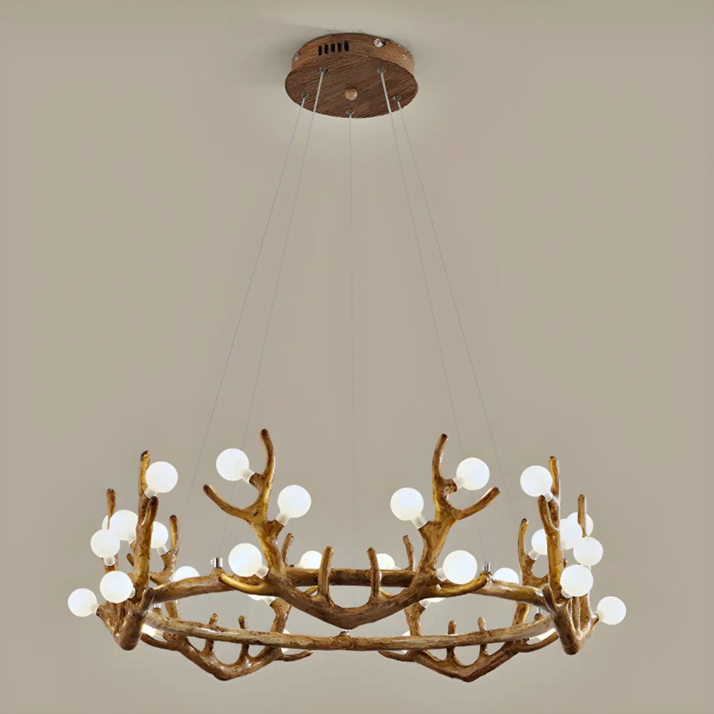 Resin Brown Nordic Antler Ring Frosted Orb Chandelier